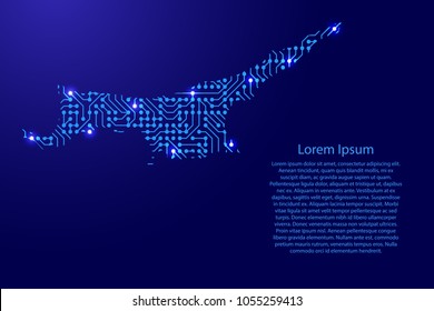 Map Northern Cyprus from printed board, chip and radio component with blue star space on the contour for banner, poster, greeting card, of vector illustration.