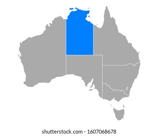 Map of Northern Territory in Australia on white