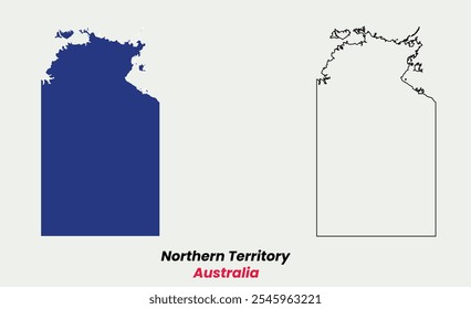 Mapa del Territorio del Norte, Mapa del Territorio del Norte con color de relleno y contorno, Mapa del Territorio del Norte, Australia.