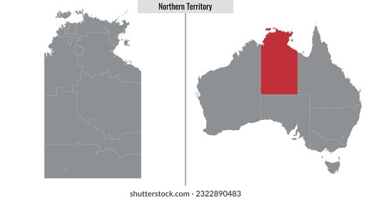 map of Northern Territory state of Australia and location on Australian map