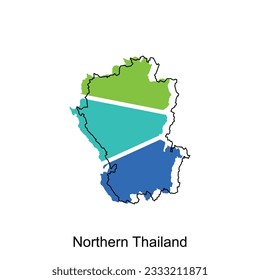 Map of Northern Thailand vector design template, national borders and important cities illustration