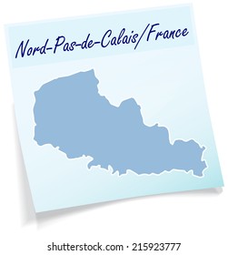 Map of North-pas-de-calais as sticky note in blue