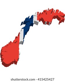 A map of Norway 3D with flag on white background