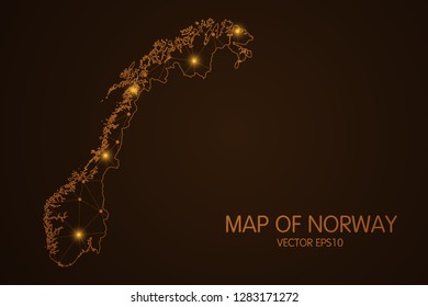 Map of Norway - Abstract mash line and point scales on dark background. 3D mesh polygonal network connections.Vector illustration eps 10. 