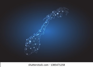 Map of Norway - Abstract mash line and point scales on circuit dark background. Wire frame 3D mesh polygonal network line, design sphere, dot and structure. Vector illustration eps 10.