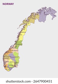 Mapa de Noruega com Regiões Administrativas