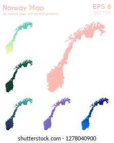 Map of Norway with beautiful gradients. Alluring set of Norway maps. Fabulous vector illustration.