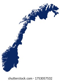 Map of Norway in blue colour