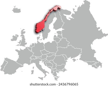 map of Norway with the countries of EUROPA 3d isometric