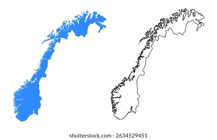 Map of Norway. Detailed outline and blue silhouette	