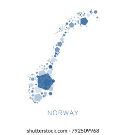 map of Norway filled with abstract mosaic of pentagons of different sizes and degrees of transparency