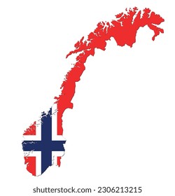 Map of Norway filled with flag of the state.