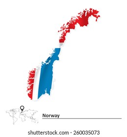 Mapa de Noruega con bandera - ilustración vectorial