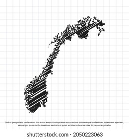 Map of Norway freehand drawing on a sheet of exercise book. Vector illustration.