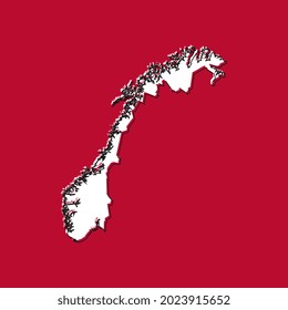 Map of Norway highly detailed. Silhouette isolated on Red background.