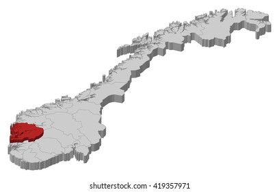 Map - Norway, Hordaland - 3D-Illustration