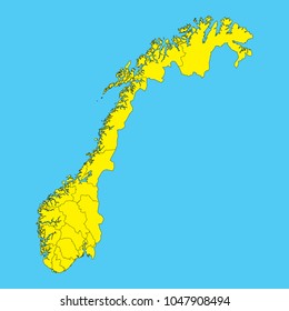 Map of Norway isolated on a blue background.