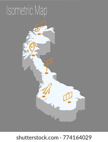 Map Norway isometric concept. 3d flat illustration of Map Europe.