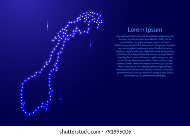 Map Norway from luminous blue star space points on the contour for banner, poster, greeting card, of vector illustration.