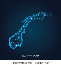 Map of Norway made with connected lines and glowing dots.