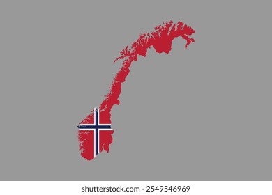 Mapa da Noruega com a bandeira nacional da Noruega, bandeira da Noruega vetor gráfico, bandeira da Noruega país é um símbolo de liberdade, ilustração vetorial
