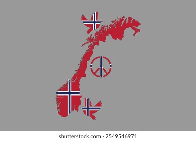 Mapa da Noruega com a bandeira nacional da Noruega, bandeira da Noruega vetor gráfico, bandeira da Noruega país é um símbolo de liberdade, ilustração vetorial
