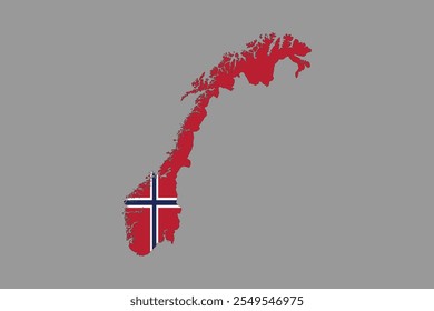 Mapa da Noruega com a bandeira nacional da Noruega, bandeira da Noruega vetor gráfico, bandeira da Noruega país é um símbolo de liberdade, ilustração vetorial
