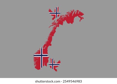 Mapa da Noruega com a bandeira nacional da Noruega, bandeira da Noruega vetor gráfico, bandeira da Noruega país é um símbolo de liberdade, ilustração vetorial
