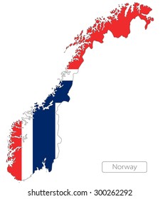 Map of Norway with an official flag. Illustration on white background