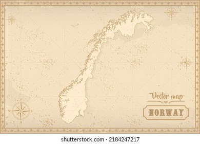 Map of Norway in the old style, brown graphics in retro fantasy style