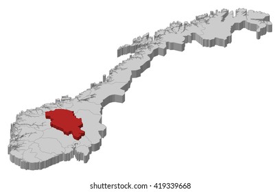 Map - Norway, Oppland - 3D-Illustration