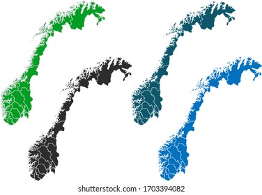 map of norway. original map.variety of colors on white background. Vector illustration eps 10.