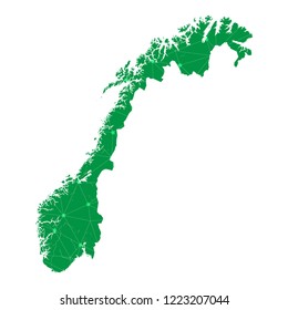 Map of Norway from Polygonal wire frame low poly mesh,Norway map Vector Illustration EPS10.