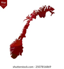 Map of Norway - Red Geometric Rumpled Triangular , Polygonal Design. Vector illustration eps 10.