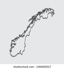 Map of Norway with shadow on gray background.eps10 