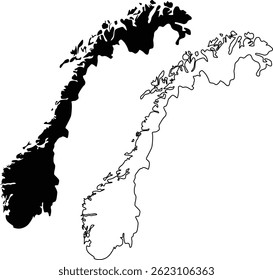 Map of Norway Silhouette Flat And Outline Design
