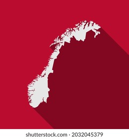 Map of Norway. Silhouette isolated on Red background with long shadow