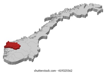 Map - Norway, Sogn og Fjordane - 3D-Illustration