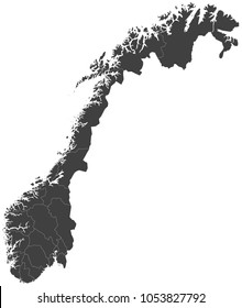 Map of Norway split into regions