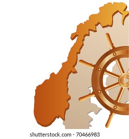 Map of Norway and steering wheel on a pure background