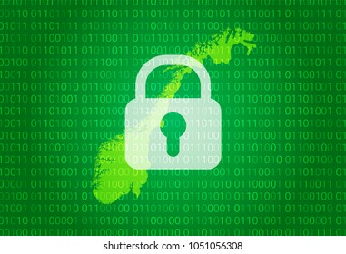 Map of Norway. vector illustration with lock and binary code background. internet blocking,virus attack, privacy protect