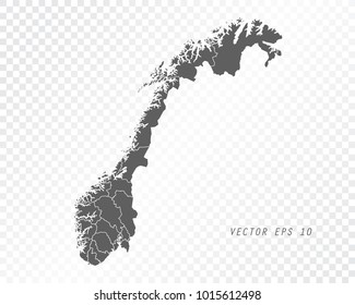 Map of Norway , vector illustration on transparent background. Items are placed on separate layers and editable.