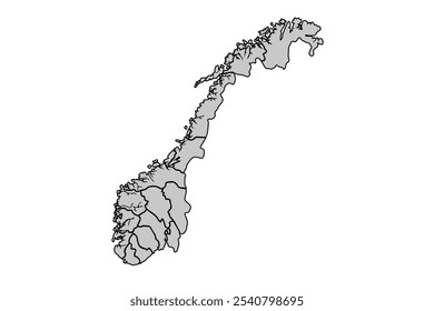 Mapa de Noruega. para diseños de Sitio web, fondo, educación, preciso, personalizable, Viajar por todo el mundo, fondo de silueta de mapa, geografía terrestre, política, informes. mapa de Ilustración vectorial.