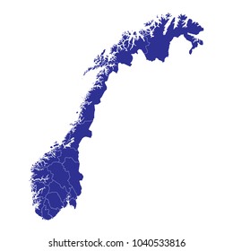 Map of Norway. white background vector.