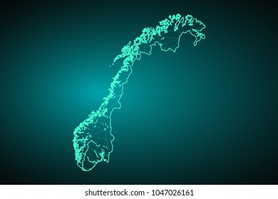 Map of Norway. Wire frame 3D mesh polygonal network line, design sphere, dot and structure. communications map of Norway. Vector Illustration EPS10.