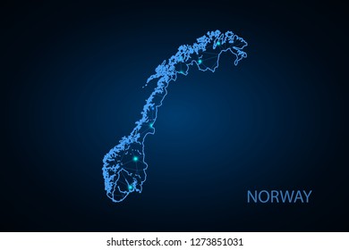 Map of Norway. Wire frame 3D mesh polygonal network line, design sphere, dot and structure. communications map of Norway. Vector Illustration EPS10. - Vector