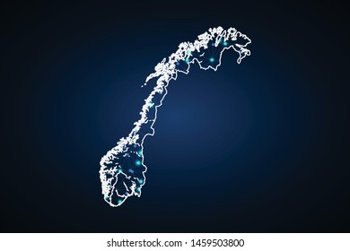 Map of Norway. Wire frame 3D mesh polygonal network line, design sphere, dot and structure. communications map of Norway. Vector Illustration EPS10.