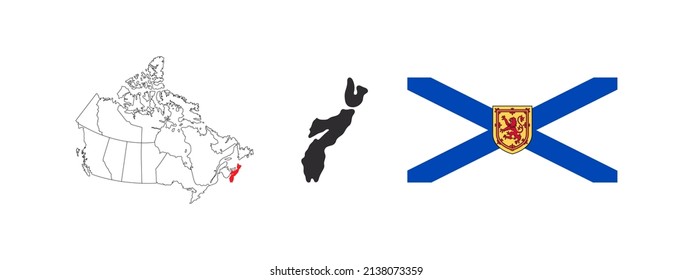 Map of Nova Scotia. Flag of Nova Scotia. Provinces and territories of Canada. Vector illustration