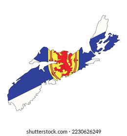 The map of the Nova Scotia province with its official flag isolated on white background. Vector illustration