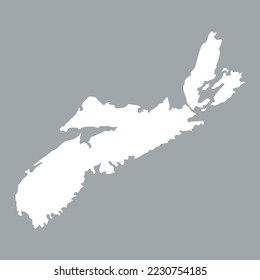 The map of the Nova Scotia province in white color isolated on grey background. Vector illustration